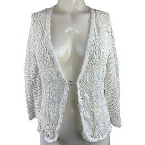 Jones New York Sport Crochet Cotton Linen Sweater Vest Women's M White Coquette